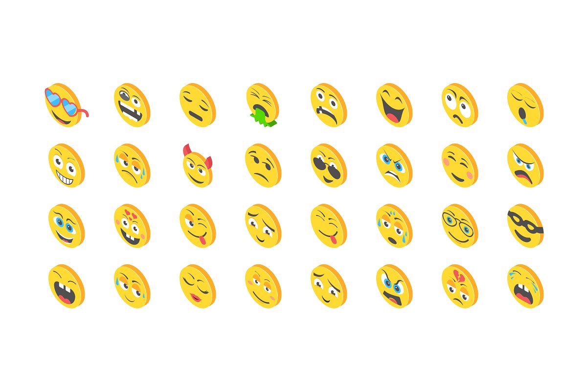 可爱的表情矢量图标 80 Cute Emoji Isomet