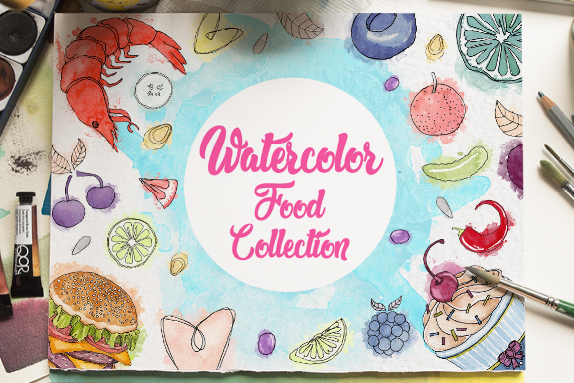 手绘水彩元素美食大杂烩插画素材 WATERCOLOR FOO