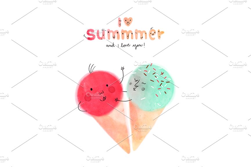 夏季冰淇淋插画 I love Summmer handraw