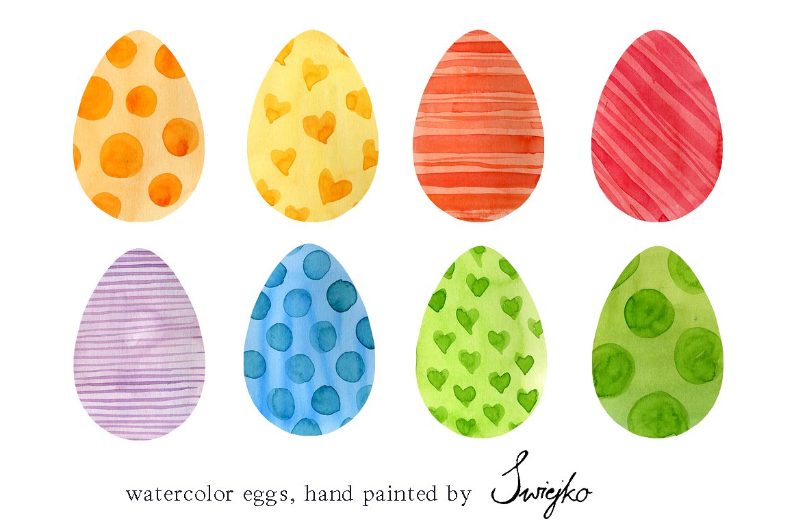 手绘复活节水彩彩蛋设计素材Easter Eggs - Wat