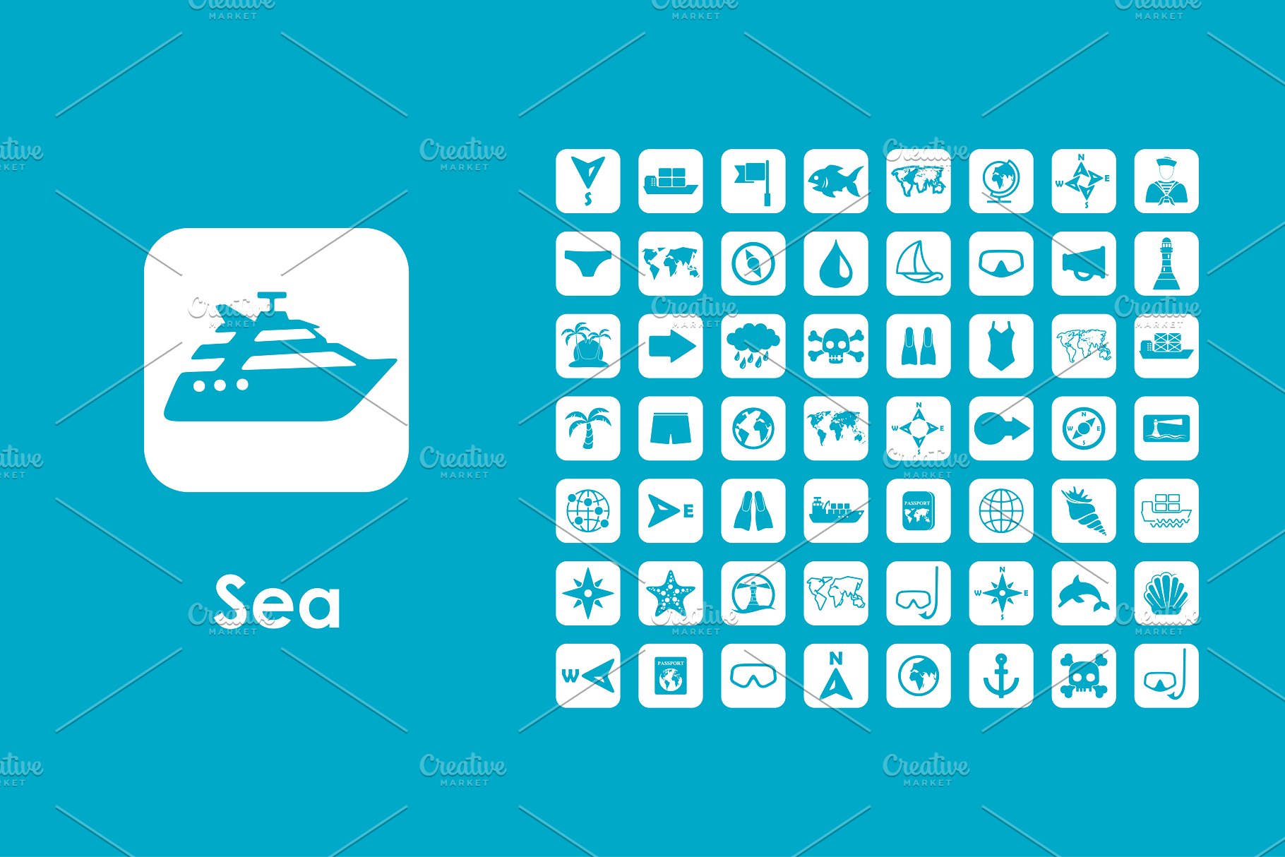 海洋元素矢量图标 Sea icons #140037