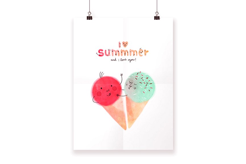 夏季冰淇淋插画 I love Summmer handraw