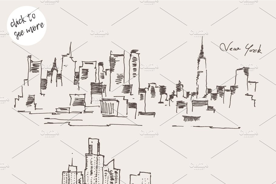 纽约市的天际线插画 Set of New York city