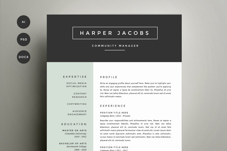 个人求职简历下载 Resume Template 4 Pac