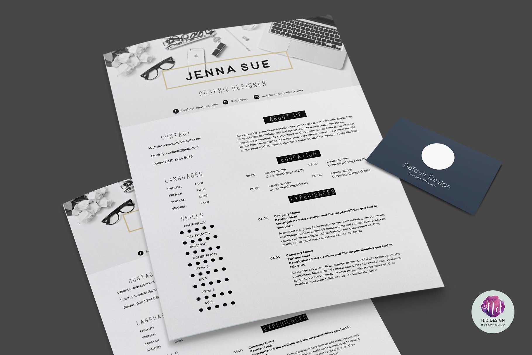 现代简历模板 Modern 2 page CV templa