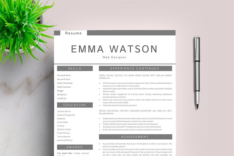 专业个人简历表 Resume template   FREE