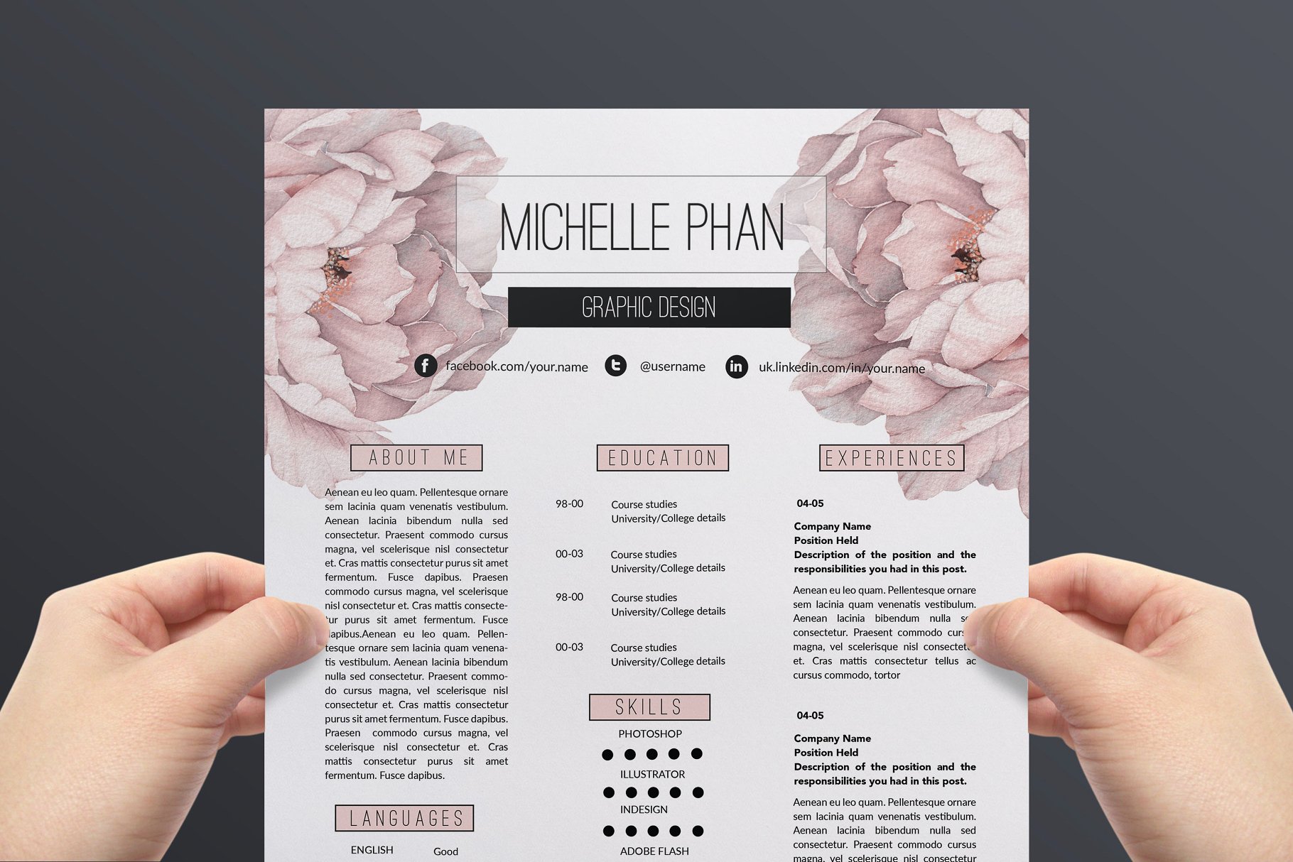 花卉简历模板 Floral CV template #132