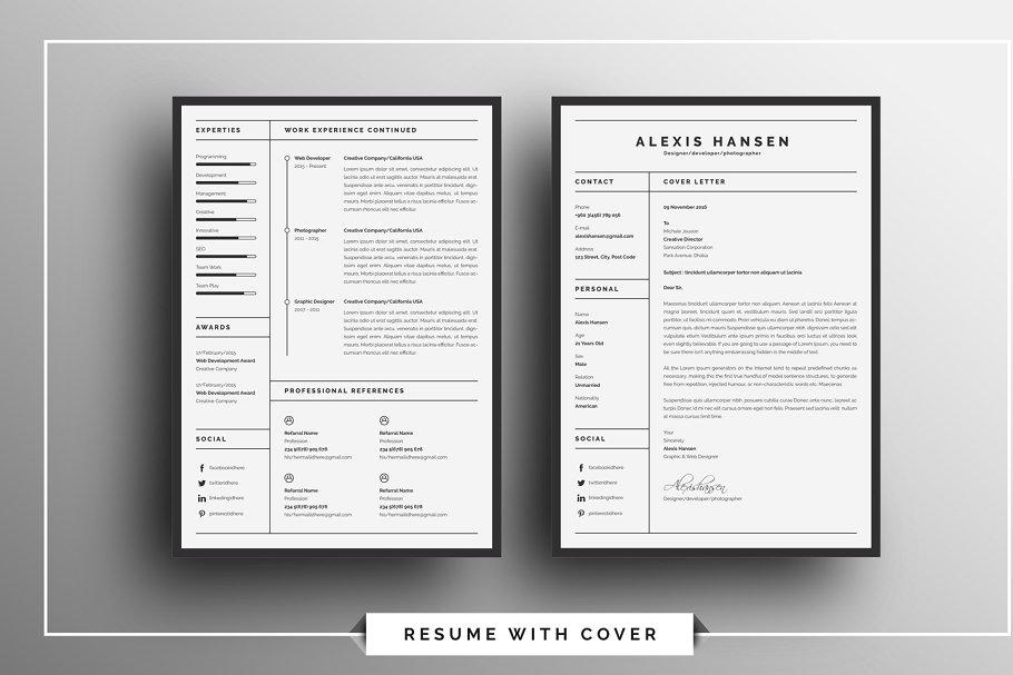 专业个性简历模板 Resume CV-Alexis Hans