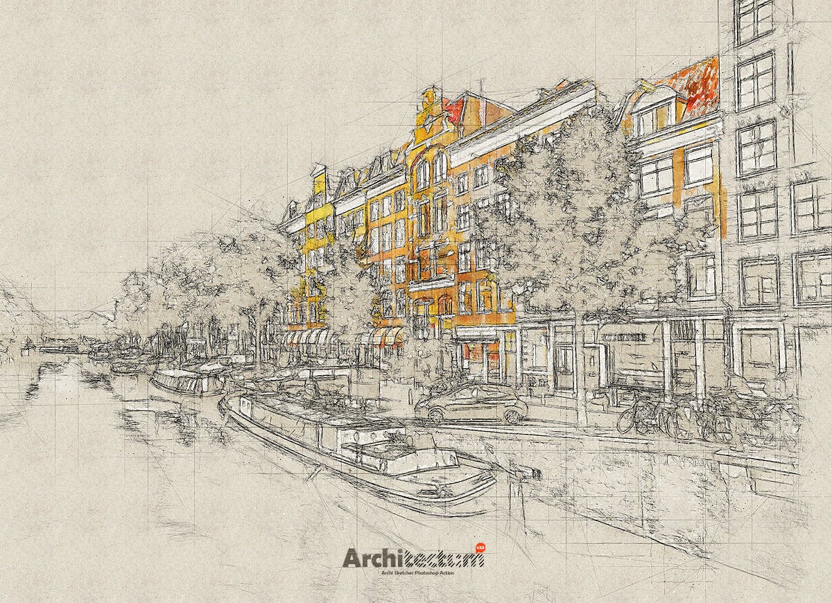 高品质的房地产建筑行业的草图手绘素描速写水彩 #297543