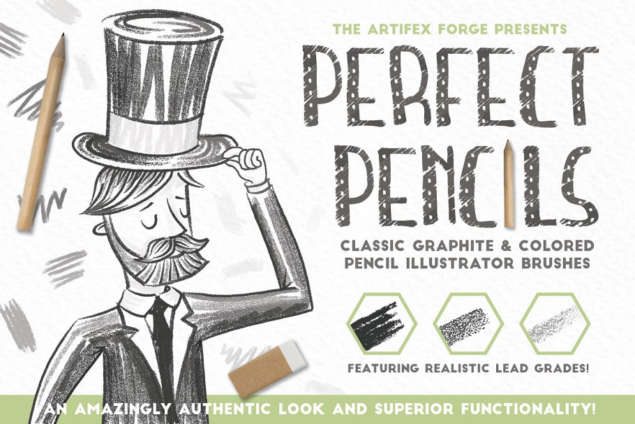常见铅笔型号笔画AI笔刷 Perfect Pencils B