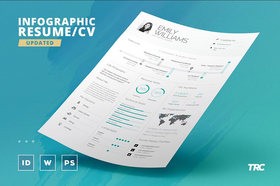 带图表信息的专业简历模板 Infographic Resum