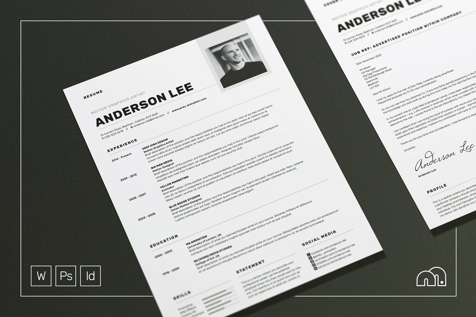 个性专业的简历模板 Anderson – ResumeCV