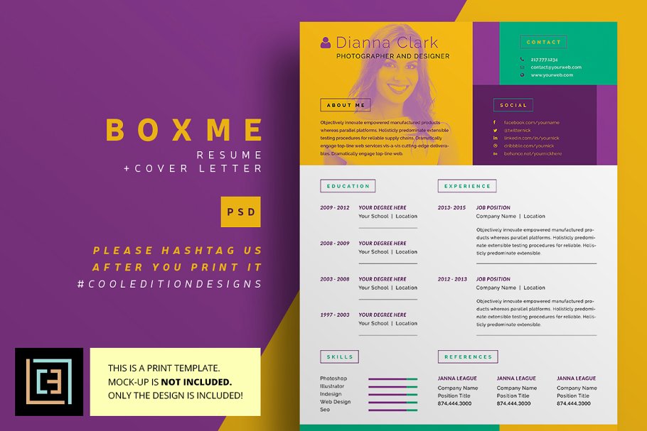 酷炫色彩的简历模板 BoxMe Resume CV 2 pa