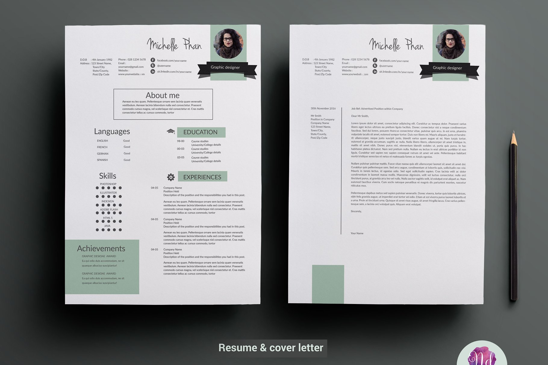 二合一简约求职信简历模板 Resume-template