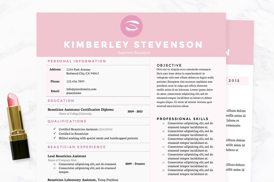 粉色女性简历模板 Crisp Pink Resume, Co