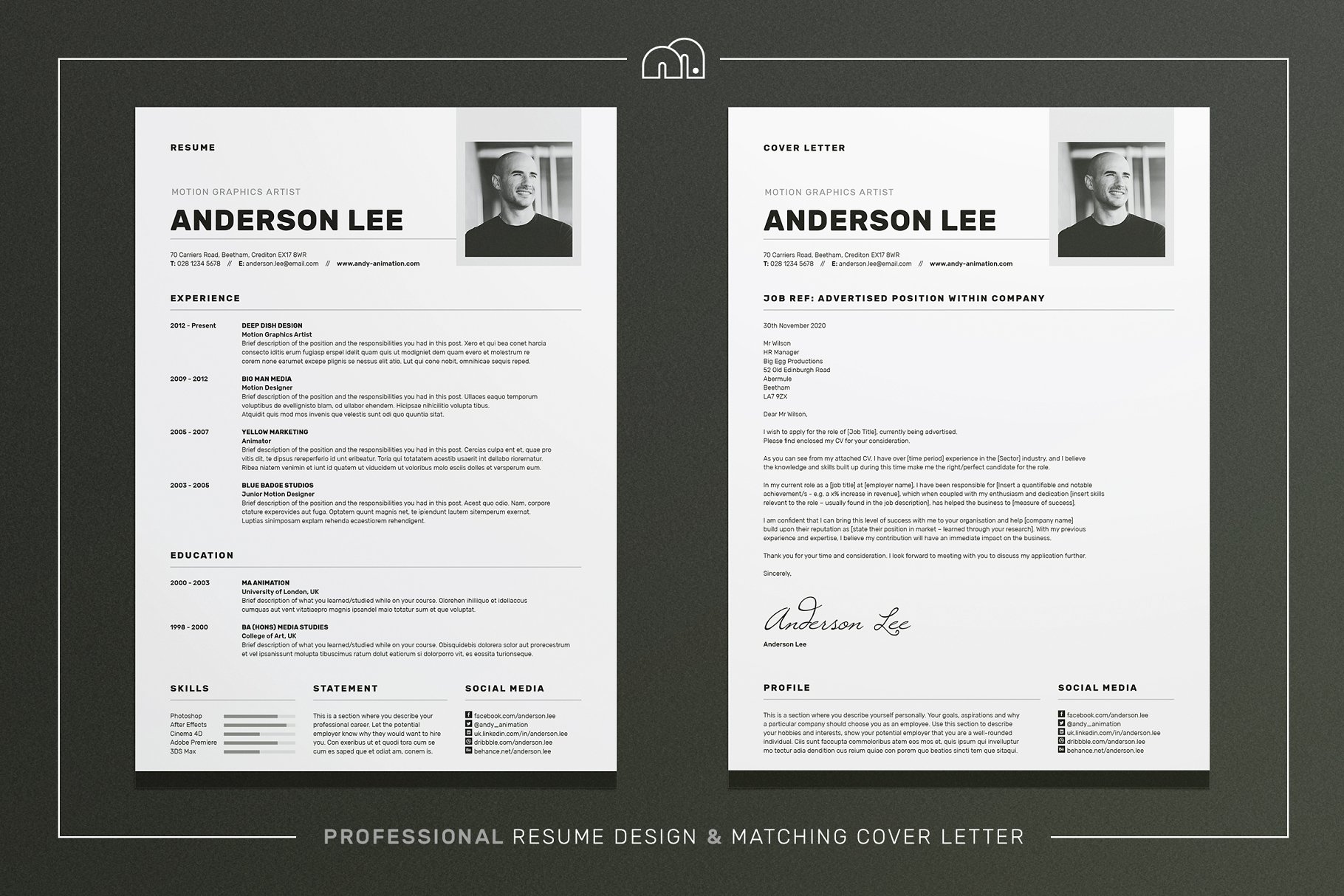 个性专业的简历模板 Anderson – ResumeCV