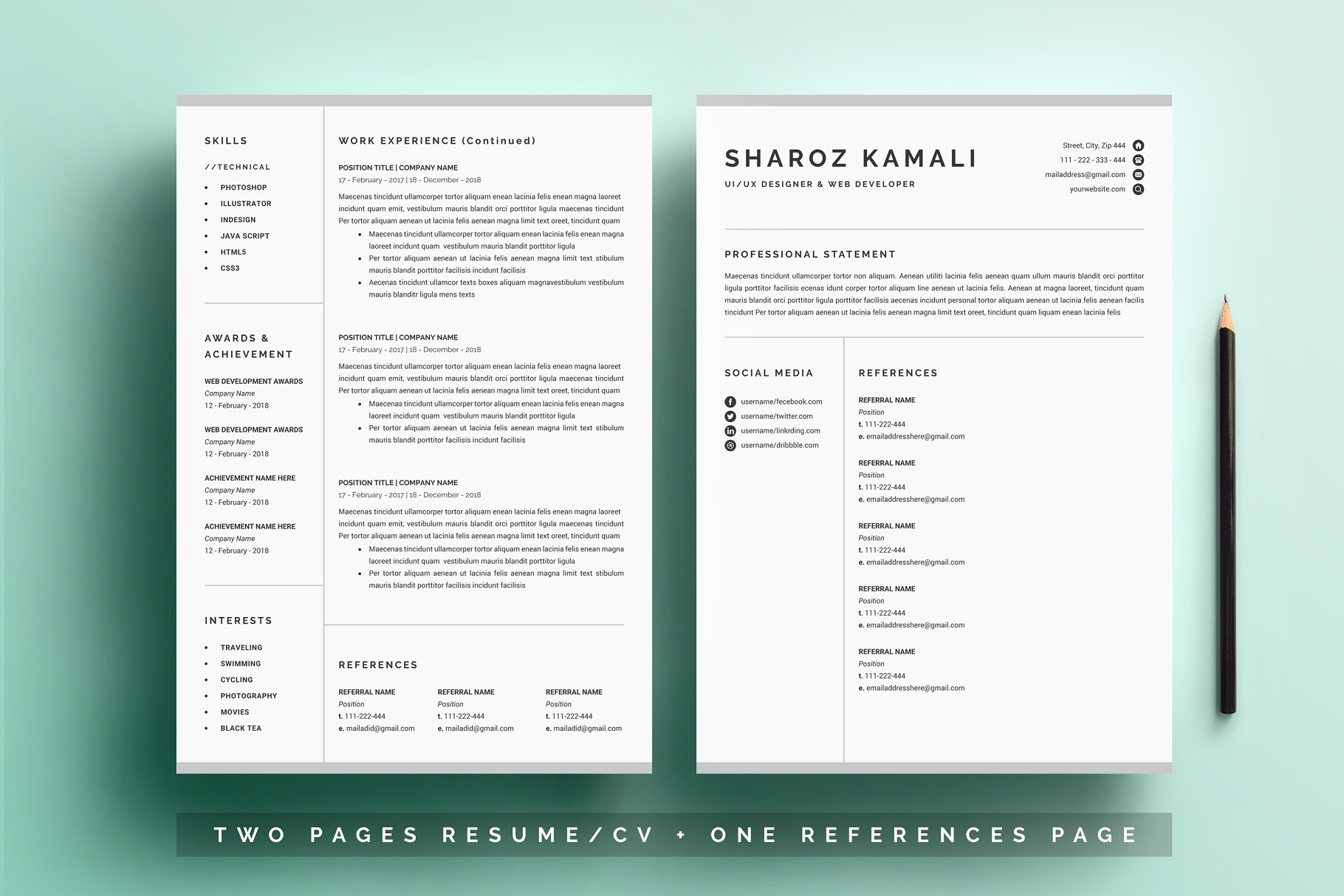 简约的简历模板 ResumeCV Template 4 Pa