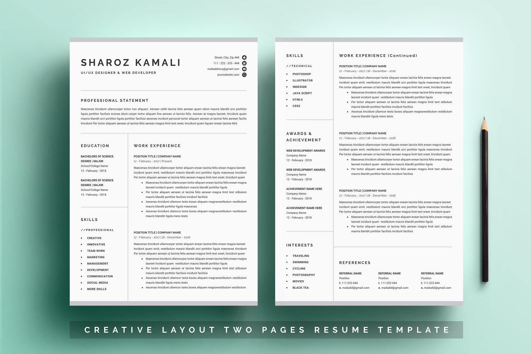 简约的简历模板 ResumeCV Template 4 Pa