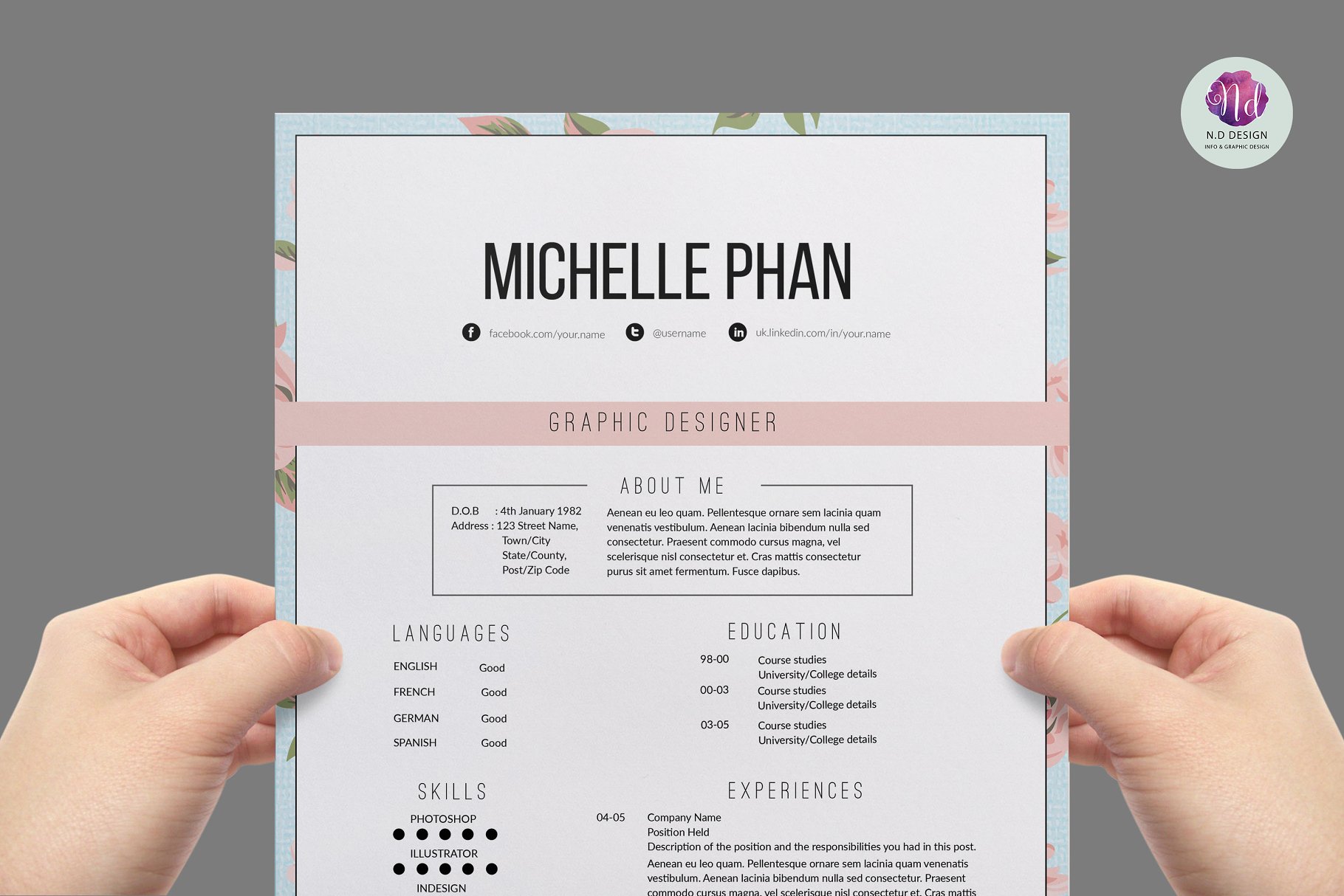 花卉简历模板 Floral resume template