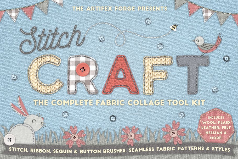 手工缝制效果的笔刷样式下载 Stitch Craft Bru