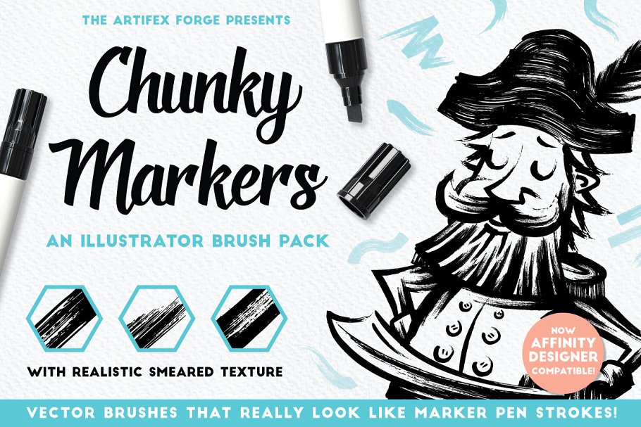 马克笔效果的Ai笔刷 Chunky Markers Illu