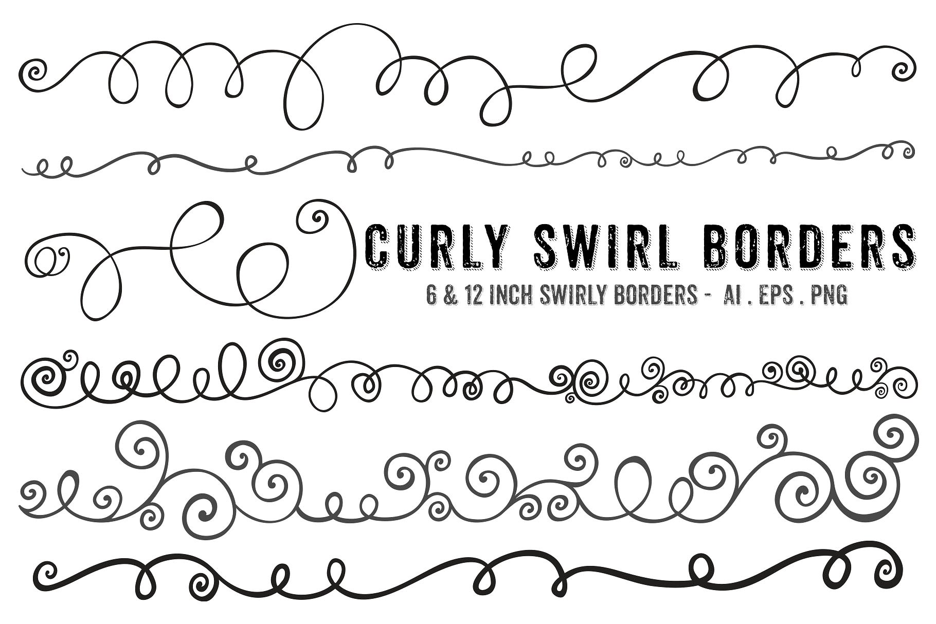 曲线卷曲的笔刷效果Swirl Borders - PNG