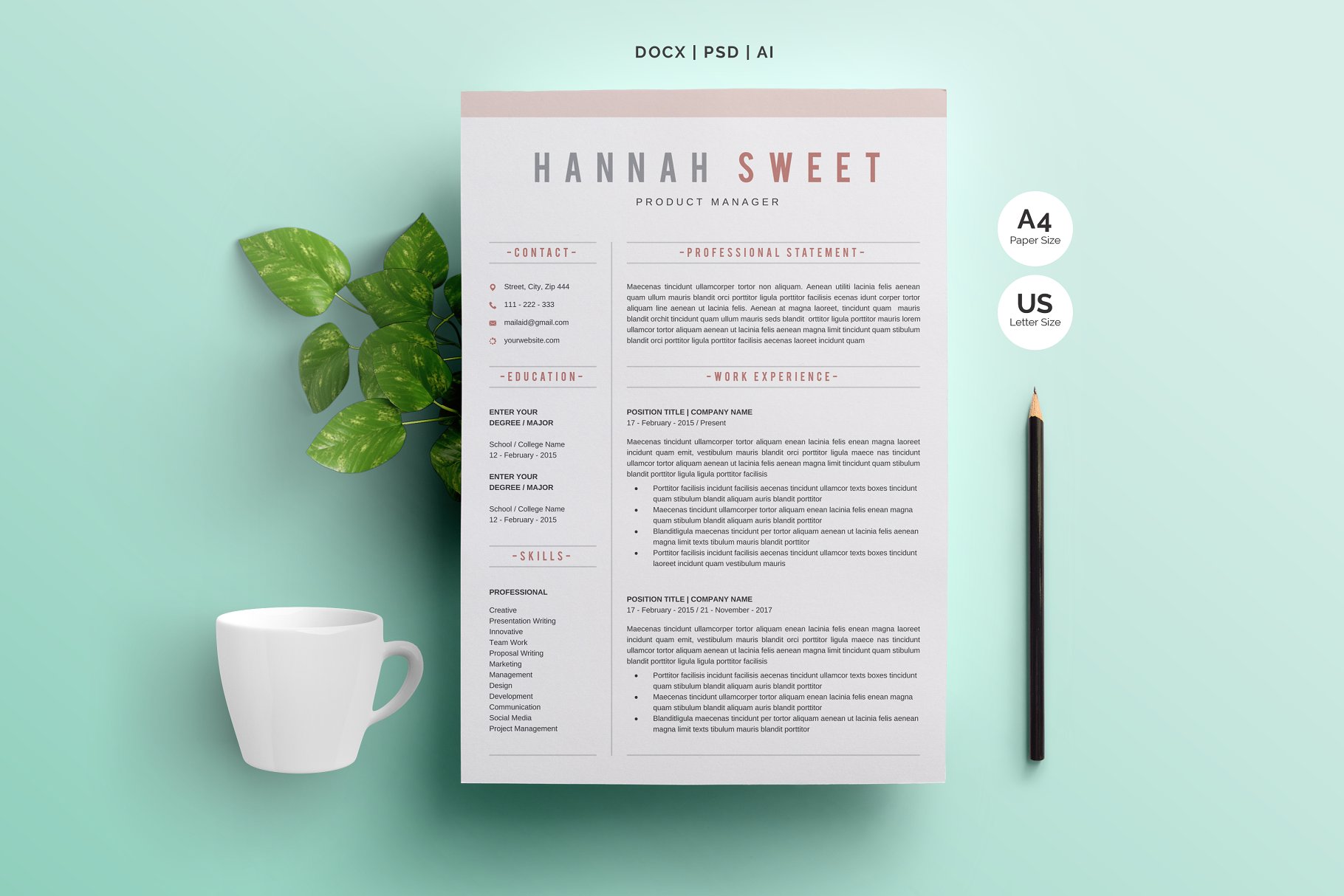 1专业简历模板 Word Resume Template #