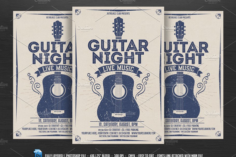 经典音乐晚会传单 Guitar Night Vintage