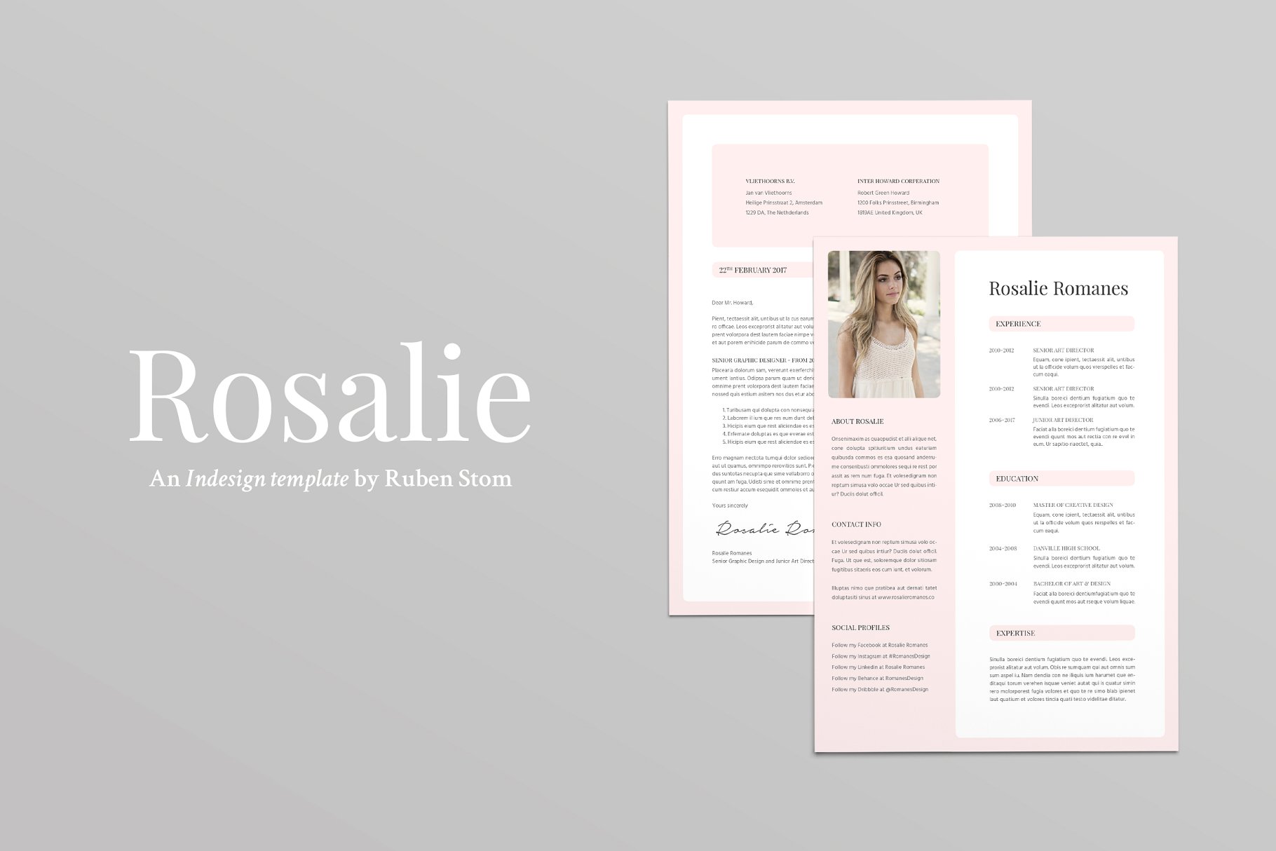 粉色简历模板 Rosalie Resume Template