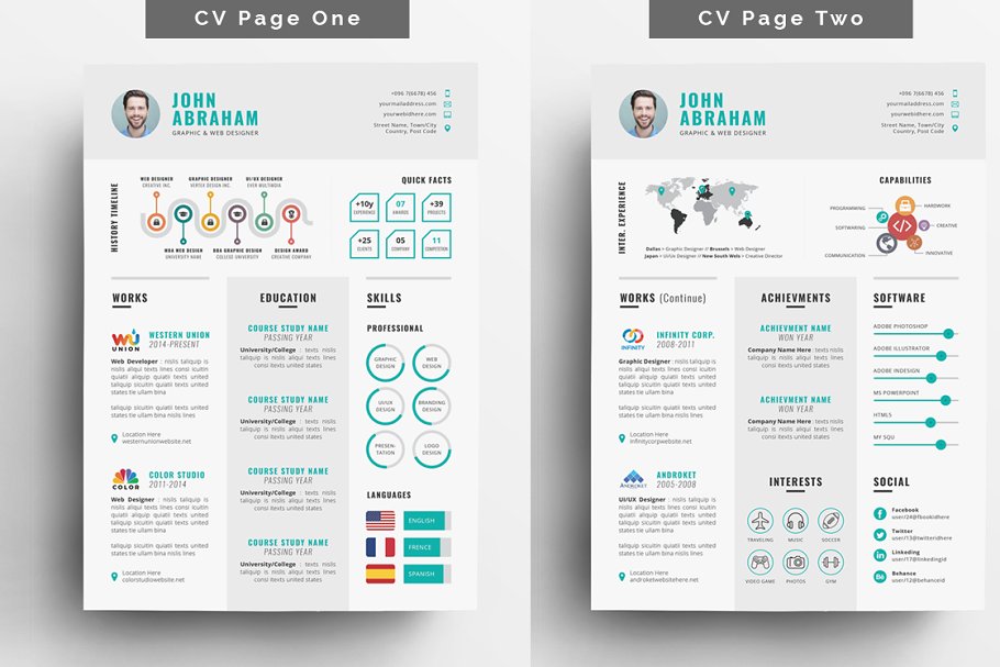 时尚简历模板 Info graphic ResumeCV #