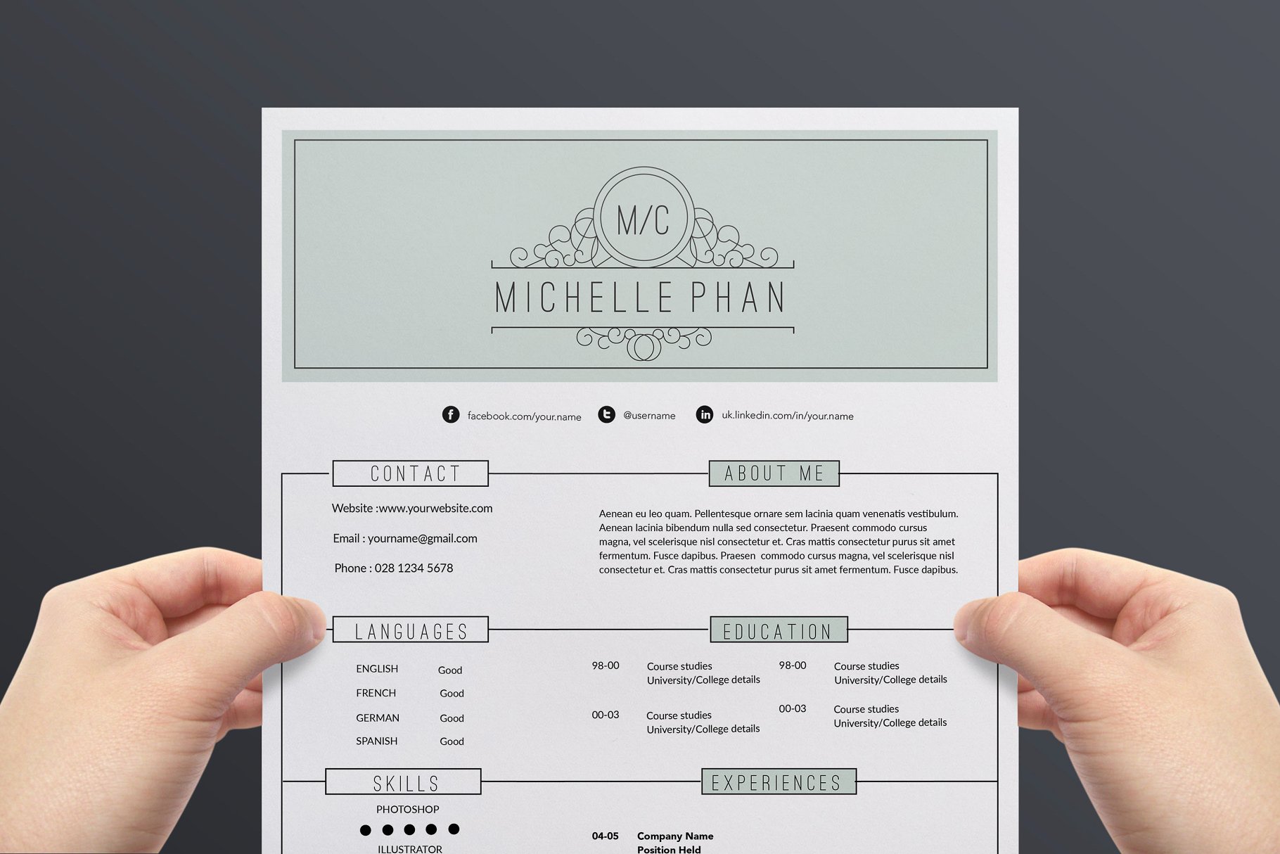 2页经典的简历模板 2 page CV template #