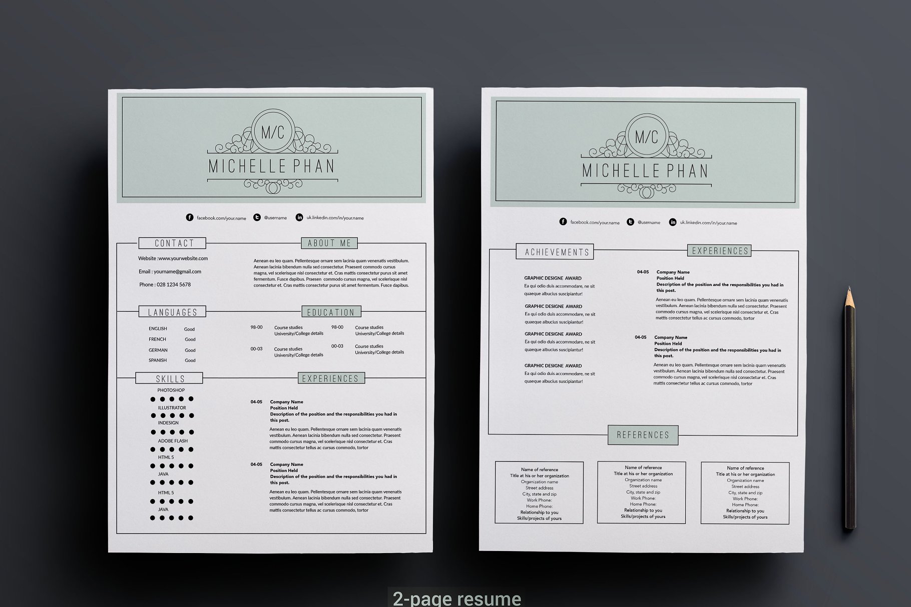 2页经典的简历模板 2 page CV template #