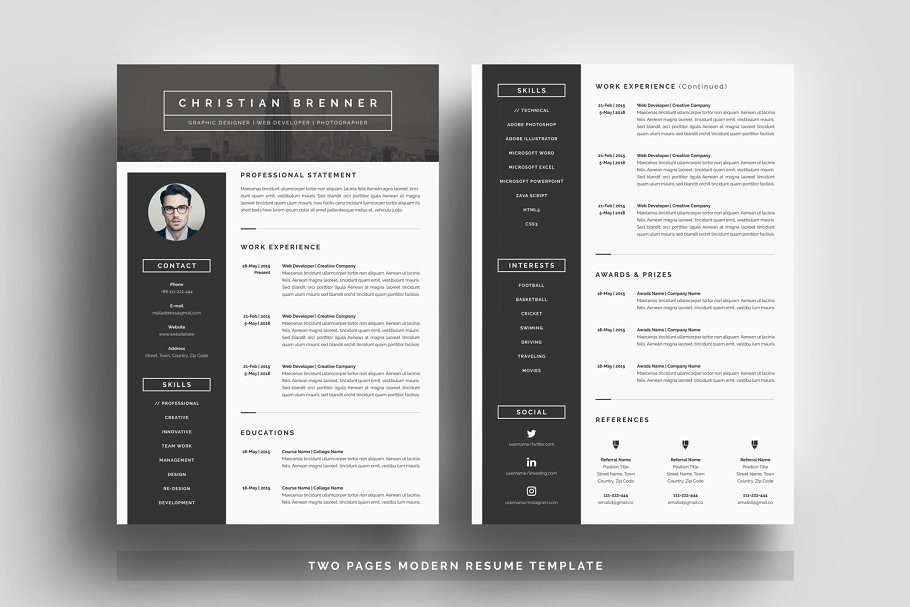 现代风格的简历模板 Modern Resume Templa