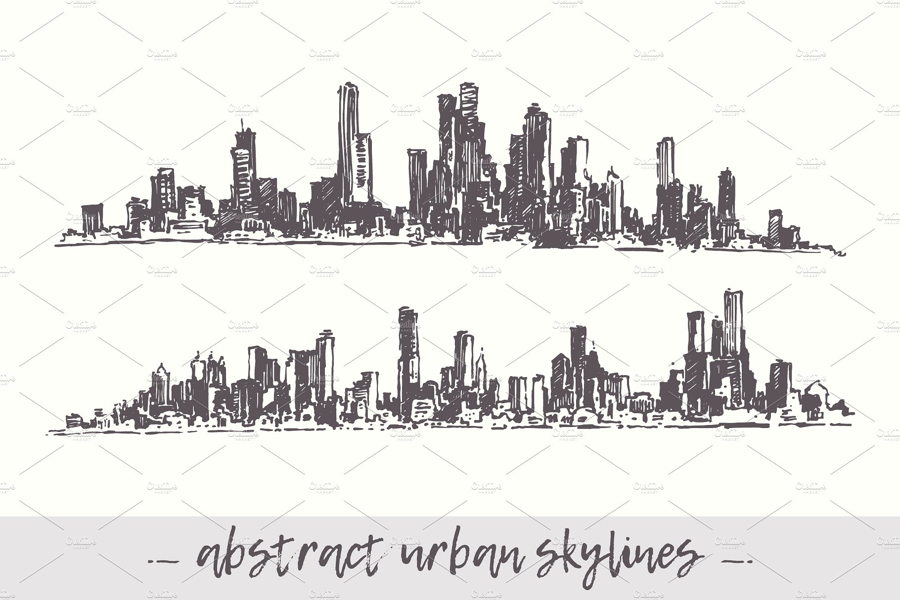 复古手绘城市矢量图案Abstract urban citie