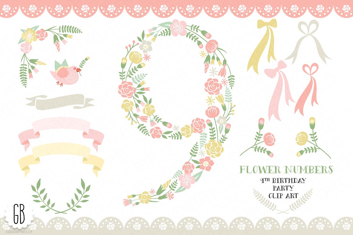 数字9创意矢量插画 Floral number nine 9