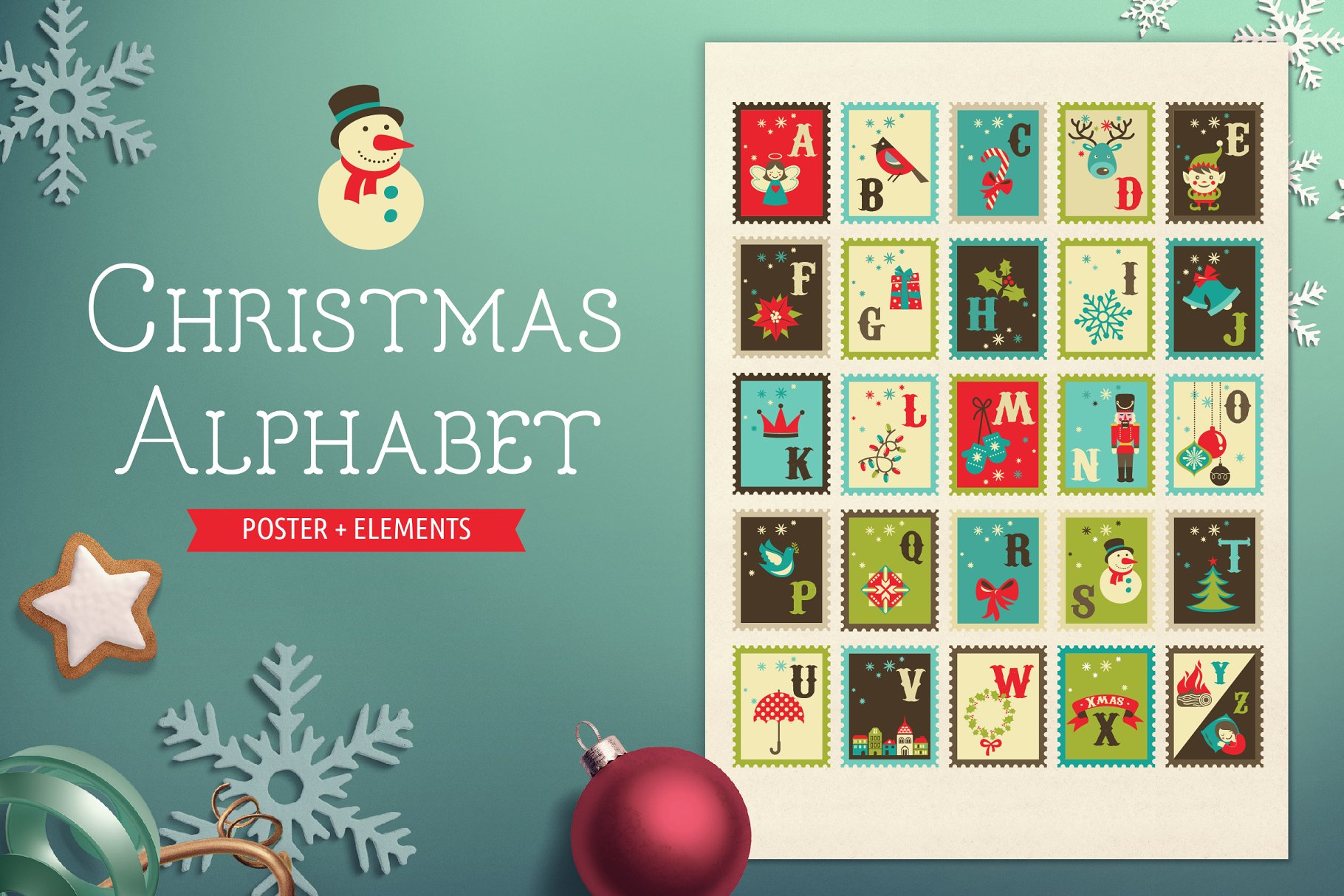 创意圣诞节元素插画 Christmas Alphabet P