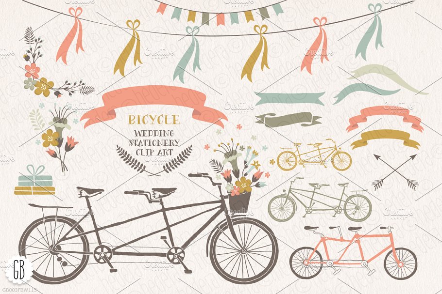 双人自行车婚礼花卉 Tandem bicycle flowe