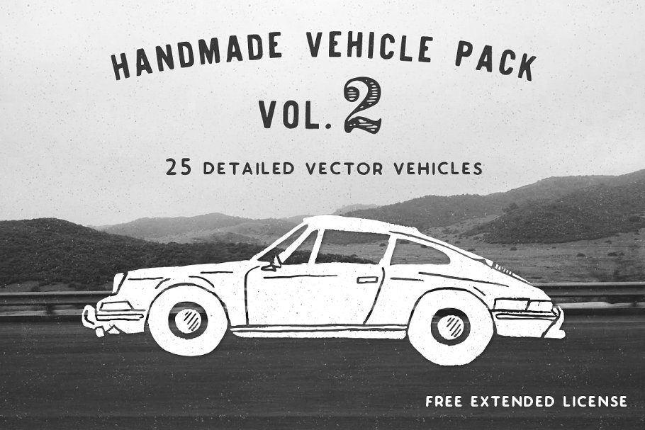 手绘怀旧汽车插画 Handmade Vehicle Pack
