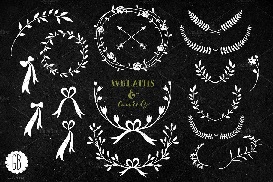 花卉矢量图案 Wreaths laurels ribbons