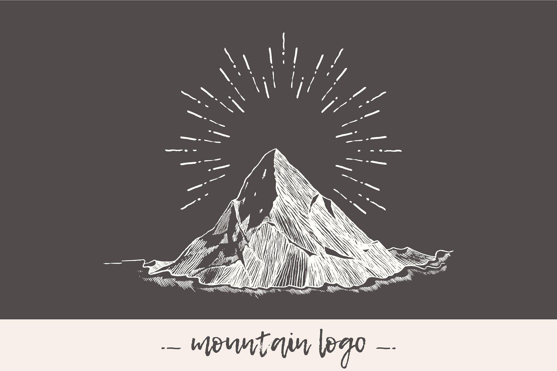 复古手绘山峰标志设计素材Mountain logo with