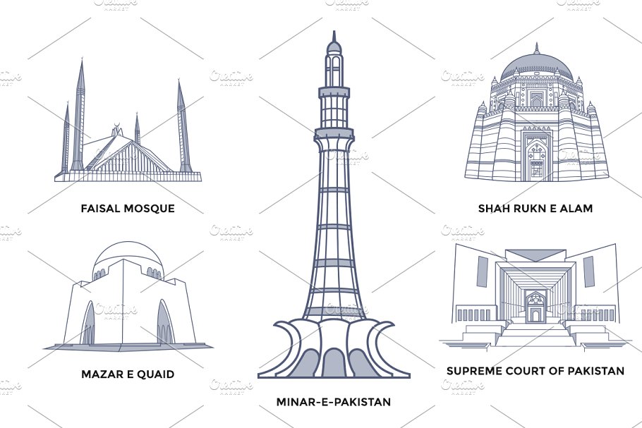 巴基斯坦建筑地标插画 Pakistan Landmarks