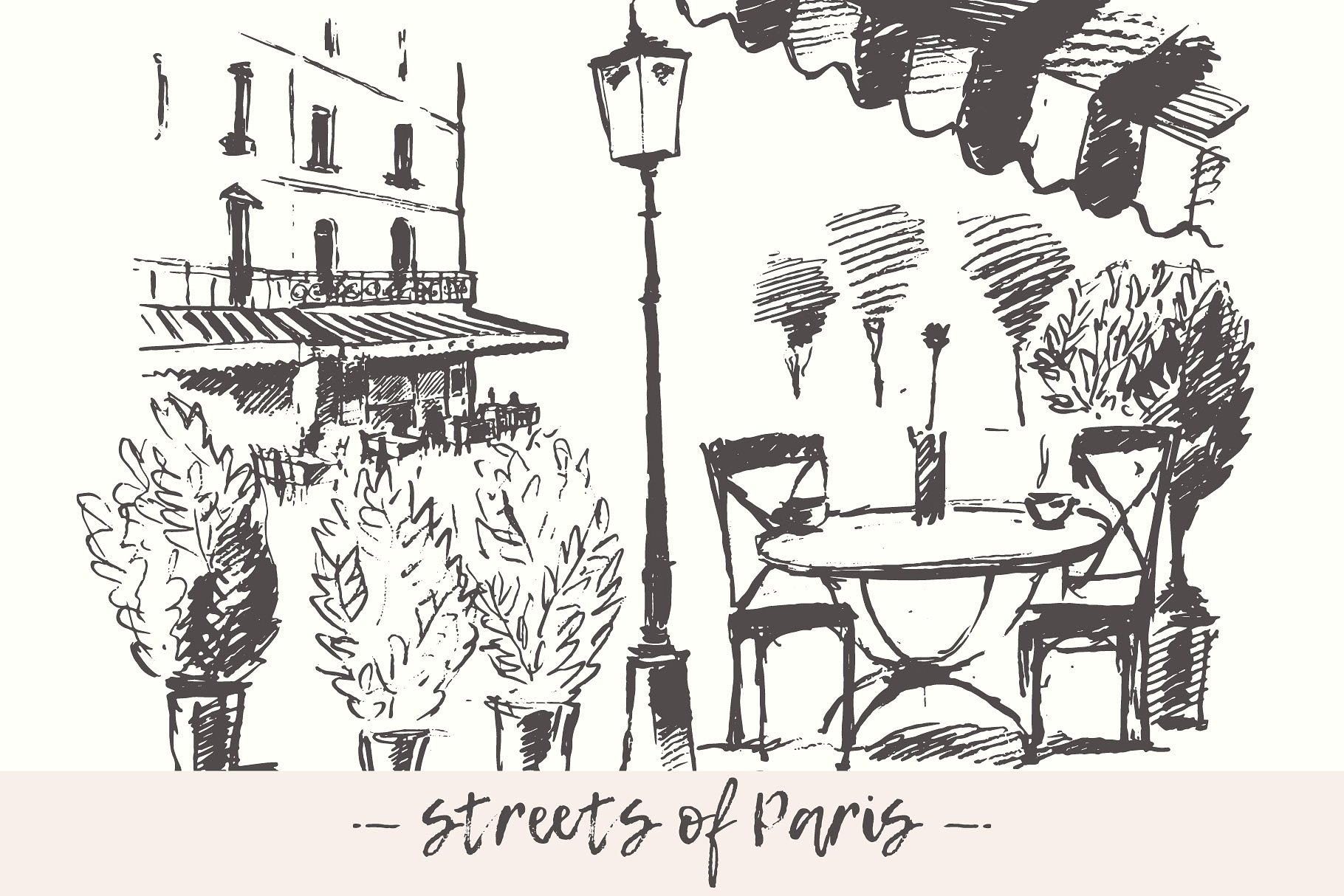 手绘巴黎街景插画 Streets in Paris, Fra