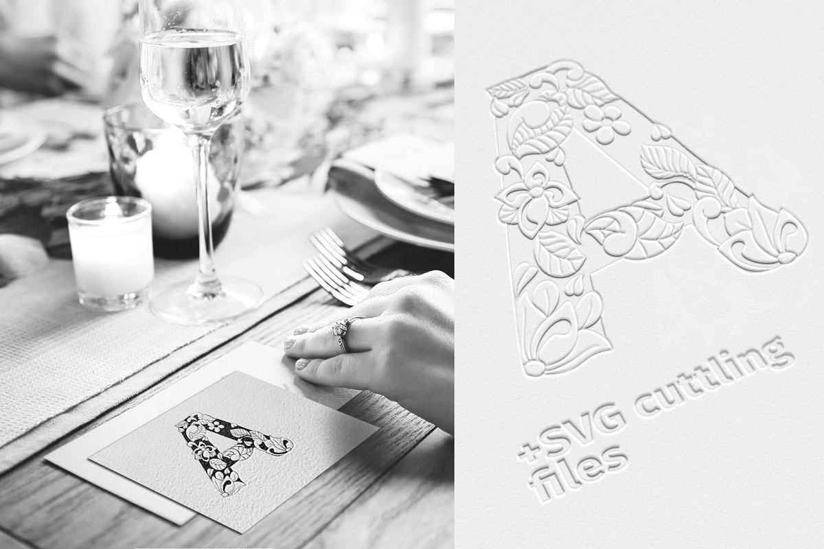 蜡染装饰字母插画婚礼设计素材 #367339