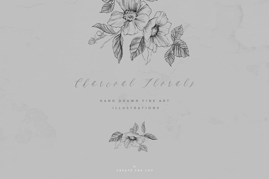 高端木炭花卉素材 Charcoal Florals #277