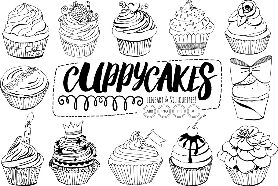 生日蛋糕素材插画 Birthday Cupcake Line