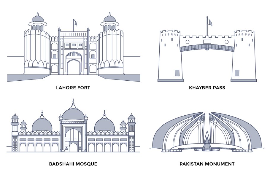 巴基斯坦建筑地标插画 Pakistan Landmarks