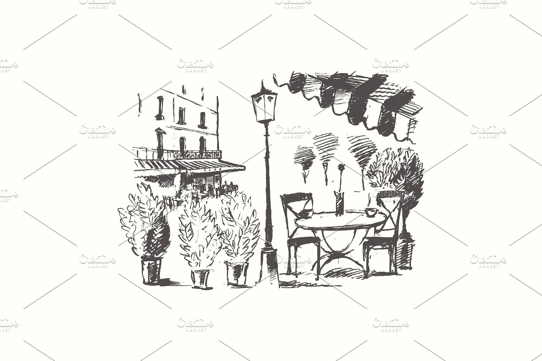 手绘巴黎街景插画 Streets in Paris, Fra