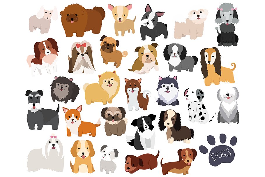 可爱的卡通小狗插画 Cute Dogs 29 pc Vect
