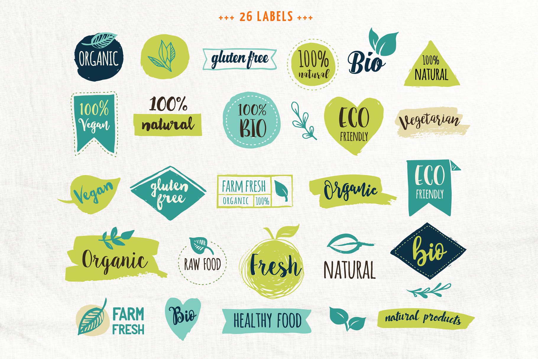 水果插画图形 Bio, Organic, Natural &