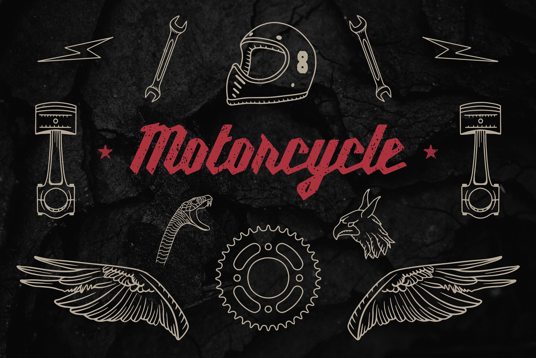 复古手绘标志设计素材Vintage Motorcycle E